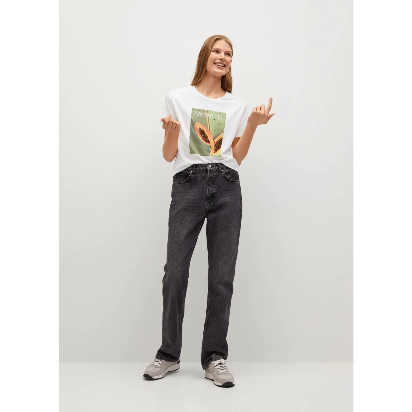 MNG Printed cotton-blend T-shirt