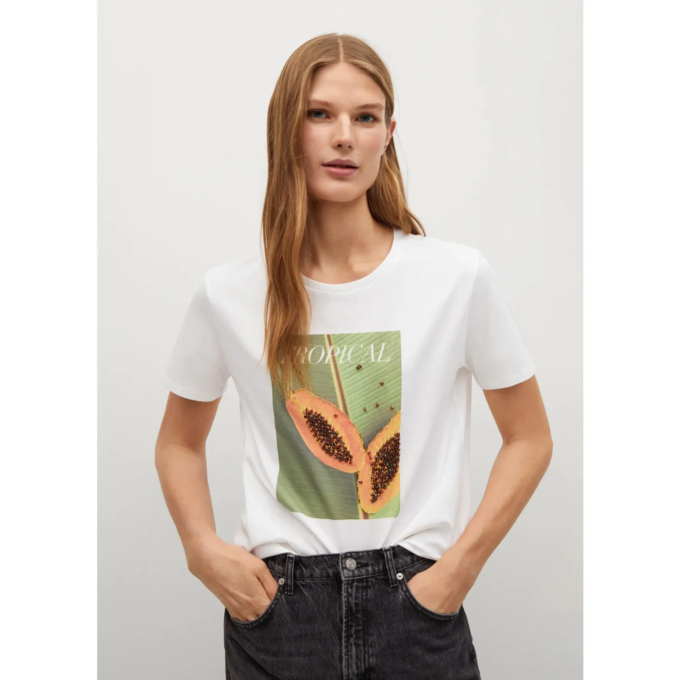 MNG Printed cotton-blend T-shirt