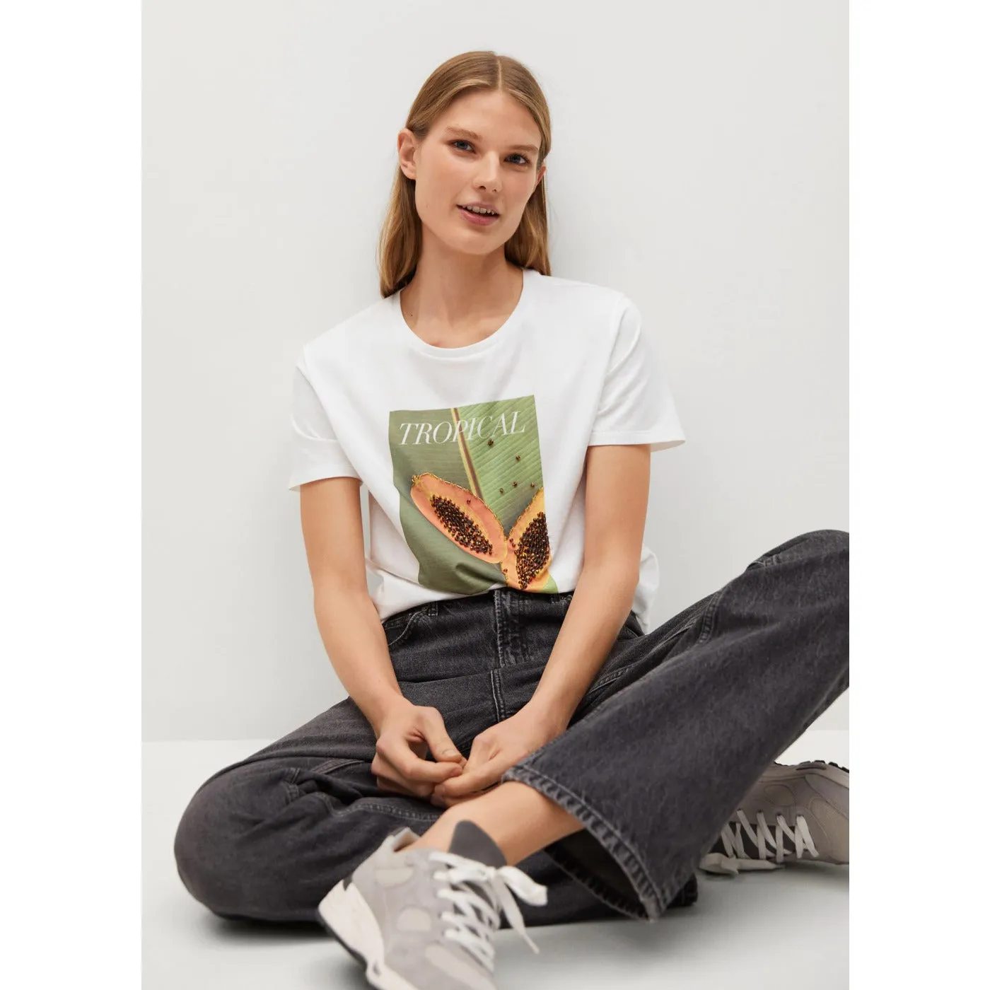 MNG Printed cotton-blend T-shirt