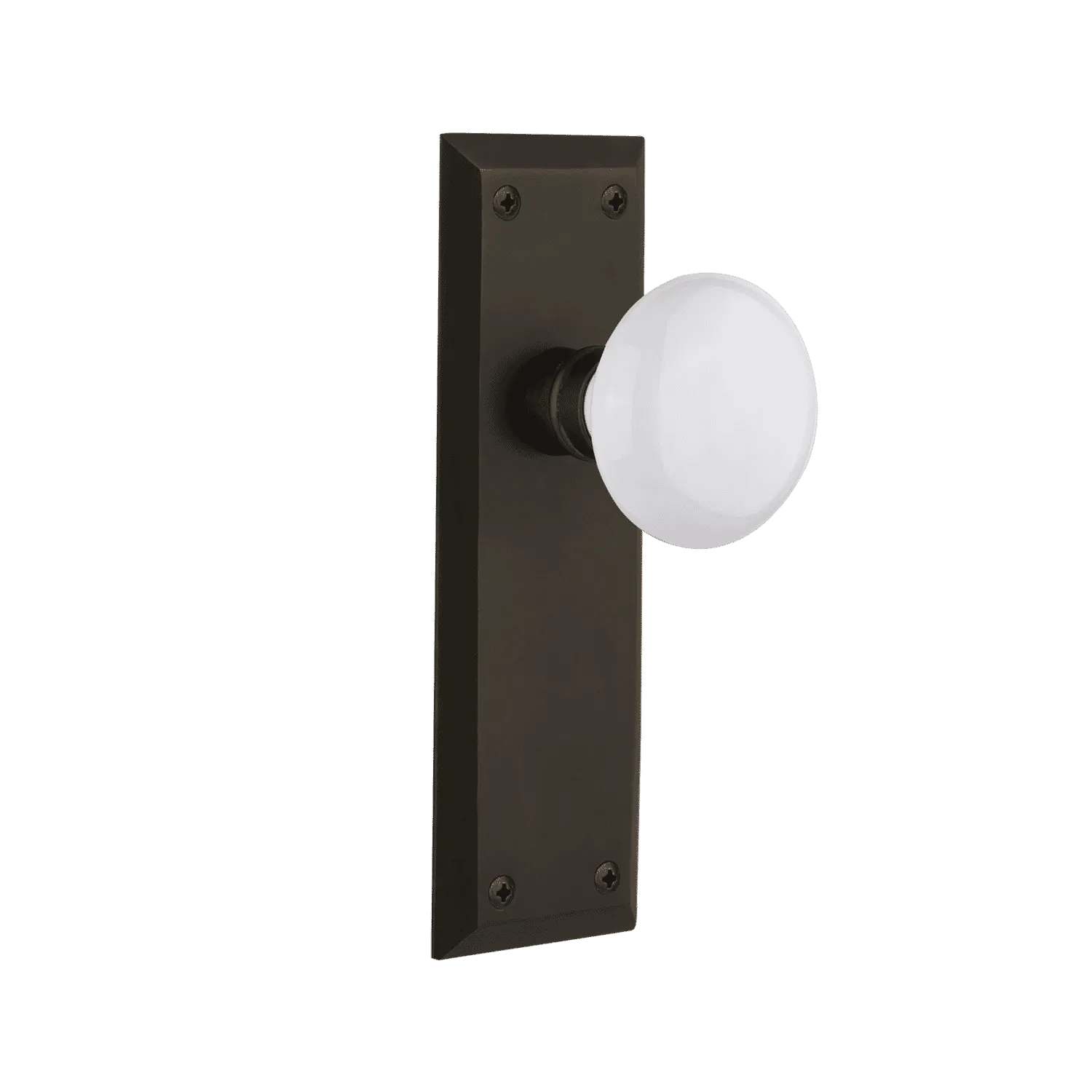 New York Long Plate with White Porcelain Knob in Oil-Rubbed Bronze