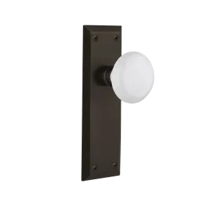 New York Long Plate with White Porcelain Knob in Oil-Rubbed Bronze