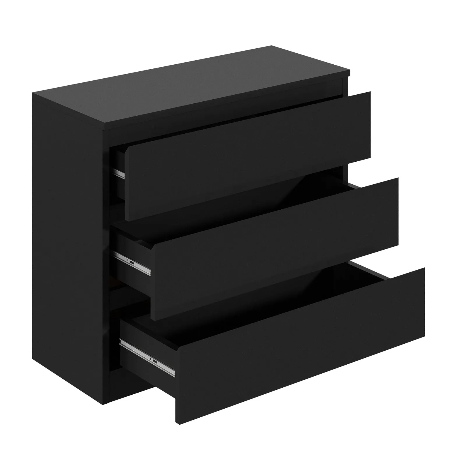 Oikiture 3 Chest of Drawers Lowboy Dresser Table Storage Cabinet Bedroom Black