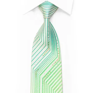 Perry Ellis Rhinestone Silk Necktie Vertical Striped On White With Blue Sparkles