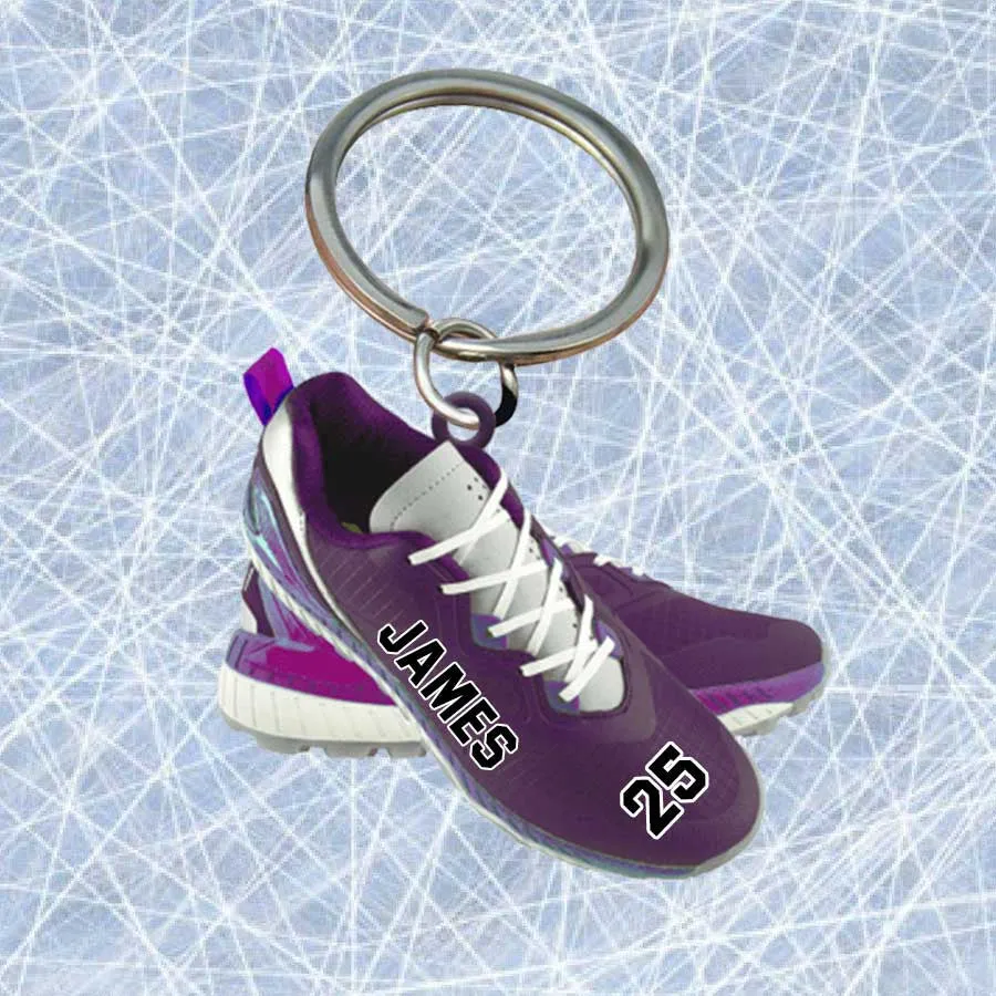 Personalized Hockey Shoes Keychain, Custom Name Flat Acrylic Keychain for Hockey Lovers