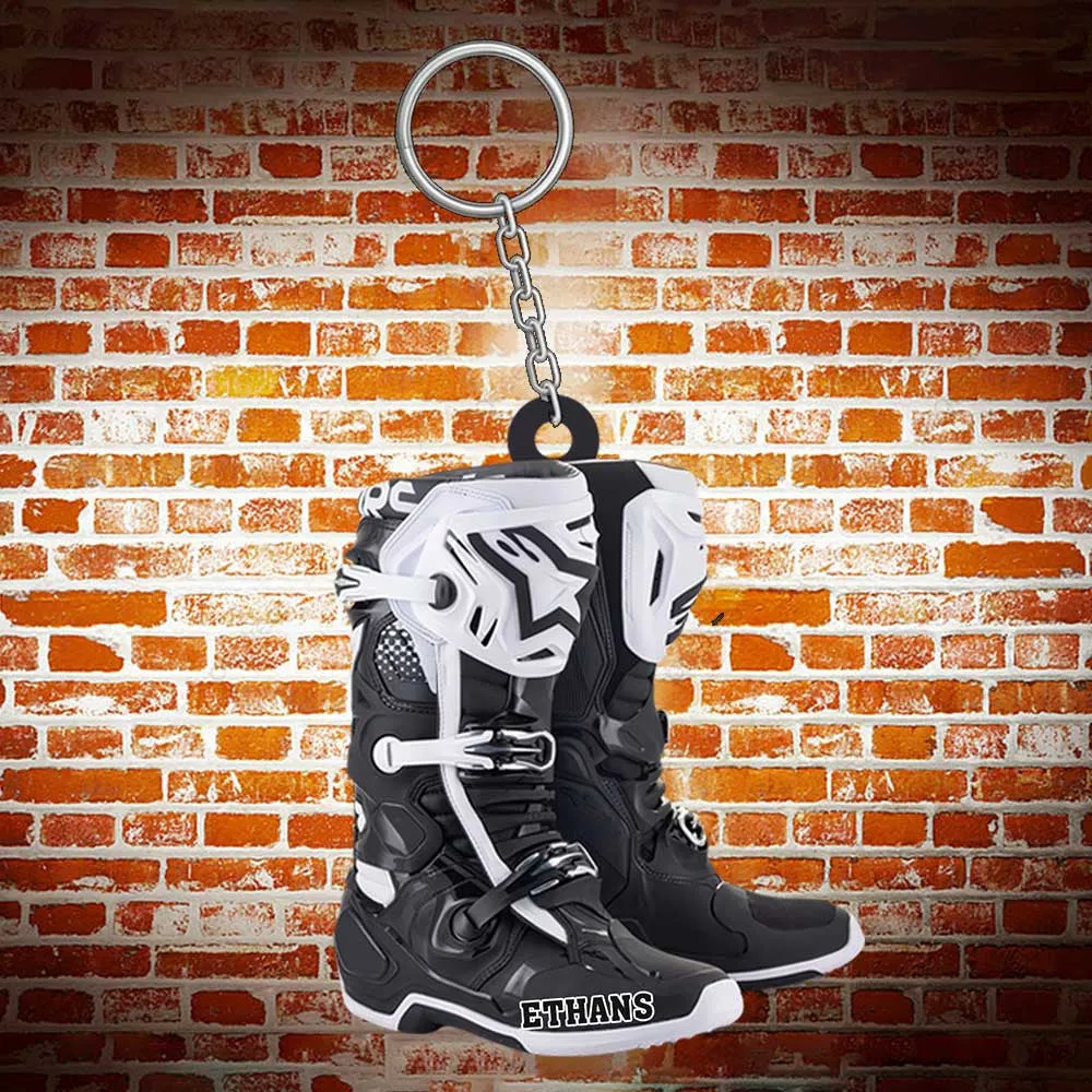 Personalized Motocross Boots Keychain, Custom Biker Shoes Acrylic Flat Keychain for Biker