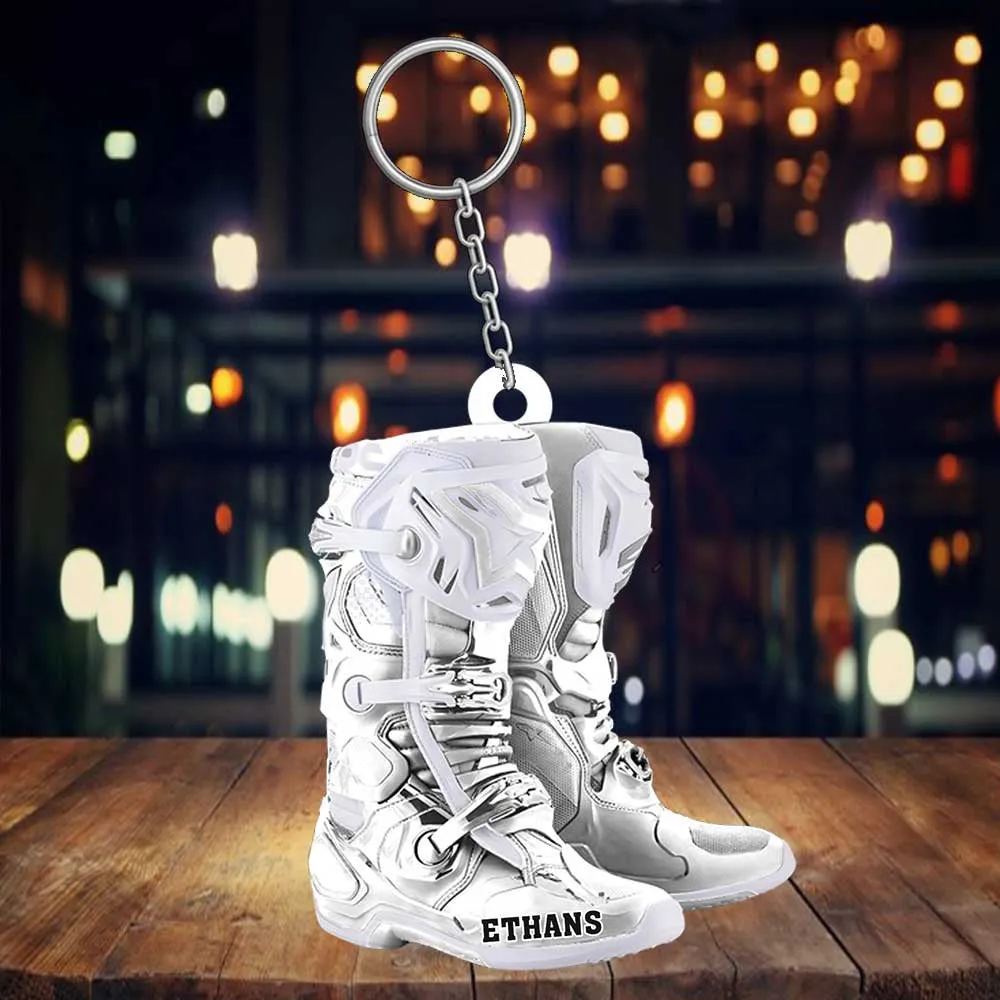 Personalized Motocross Boots Keychain, Custom Biker Shoes Acrylic Flat Keychain for Biker