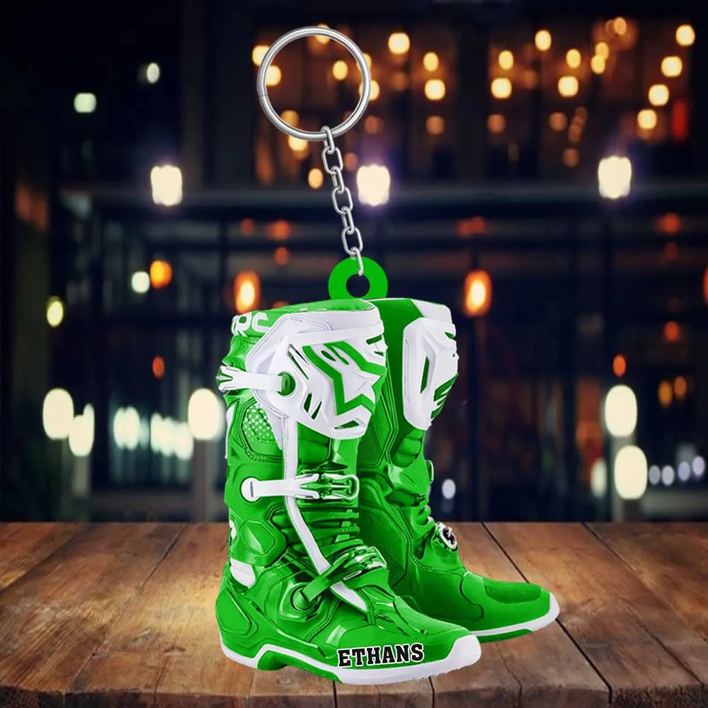 Personalized Motocross Boots Keychain, Custom Biker Shoes Acrylic Flat Keychain for Biker