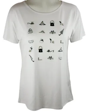Ravel Fashion Short Sleeve, Rhinestone Accented, Scoop Neck White Fashion Top