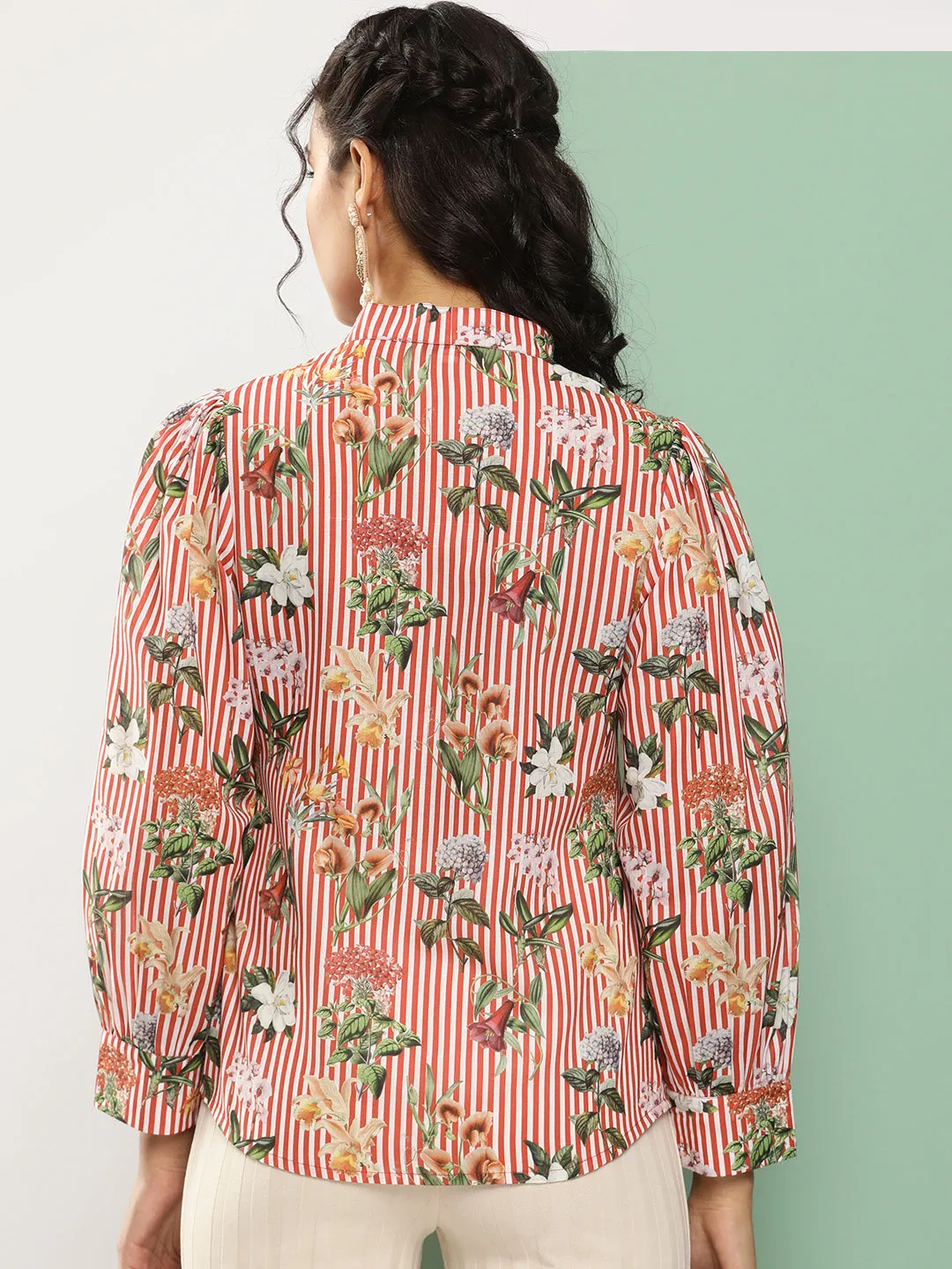Red & White Striped Printed Top