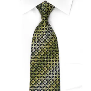 Renoma Silk Rhinestone Necktie Green Flur de Lis On Navy With Sparkles