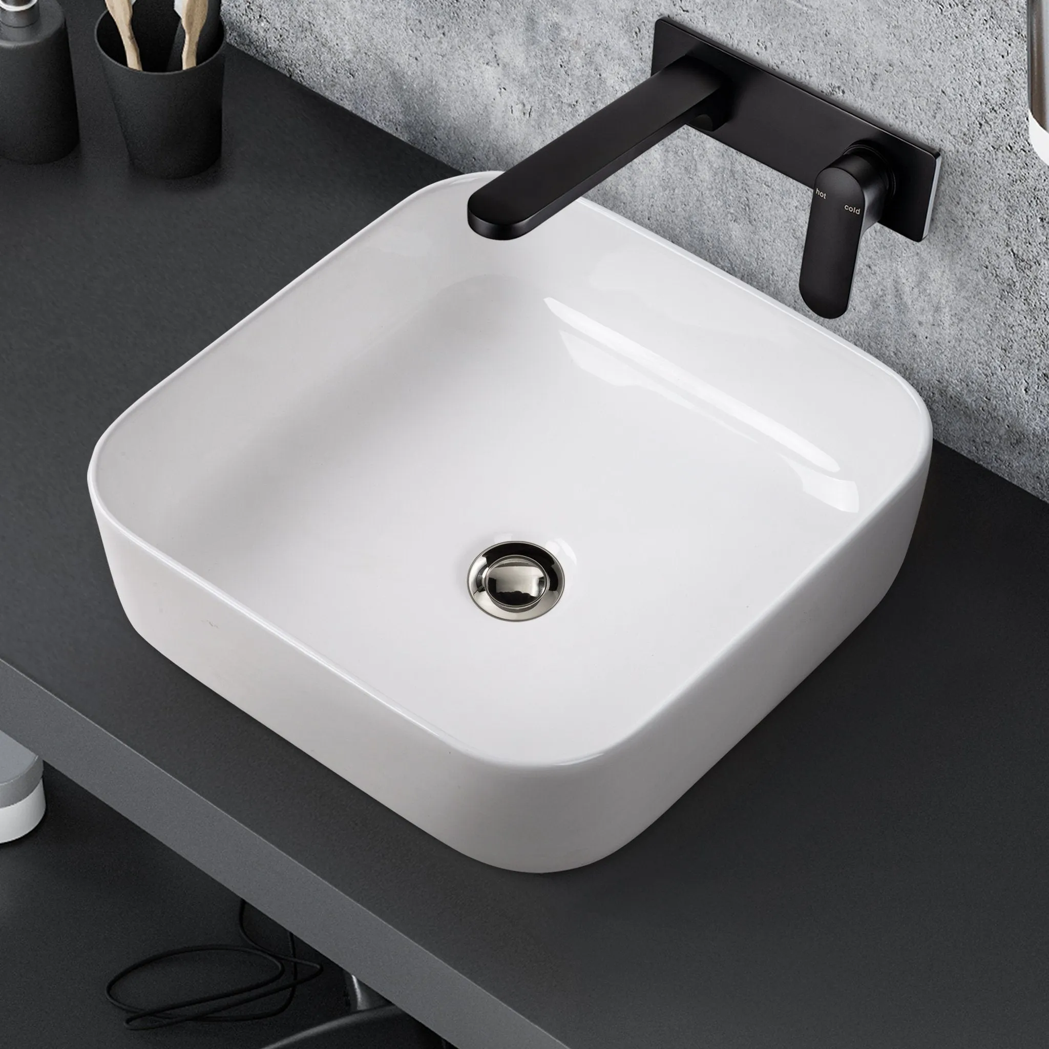 SEINE 38 Above Counter Square Basin Gloss White