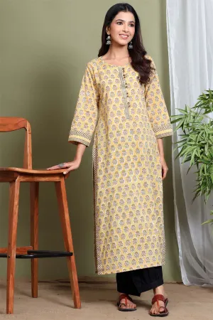 Straight fit Kurta in mustard buti print