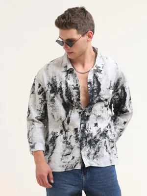 Tar Baggy Printed Shirt- White