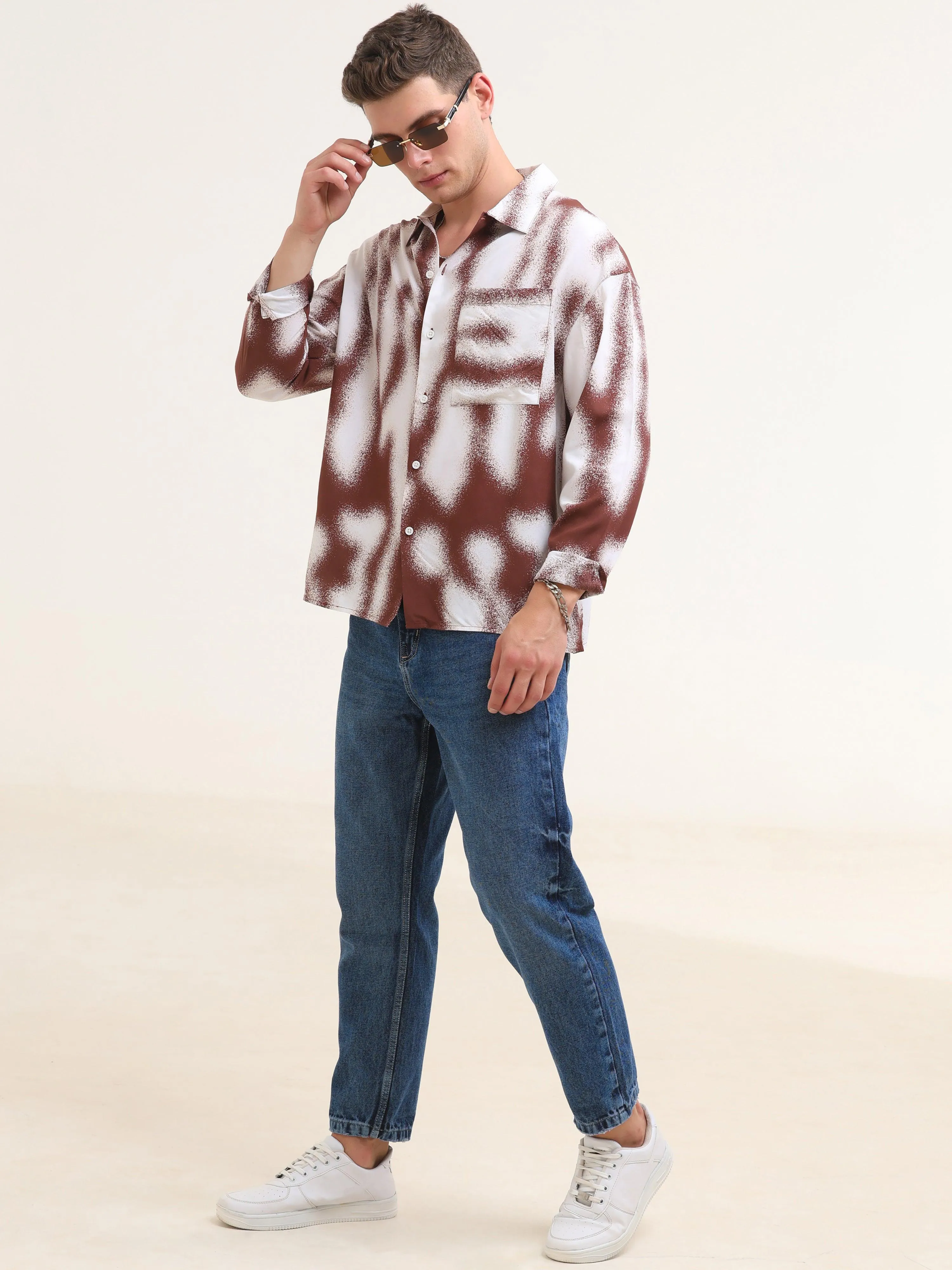 Tezee Baggy Printed Shirt- Maroon
