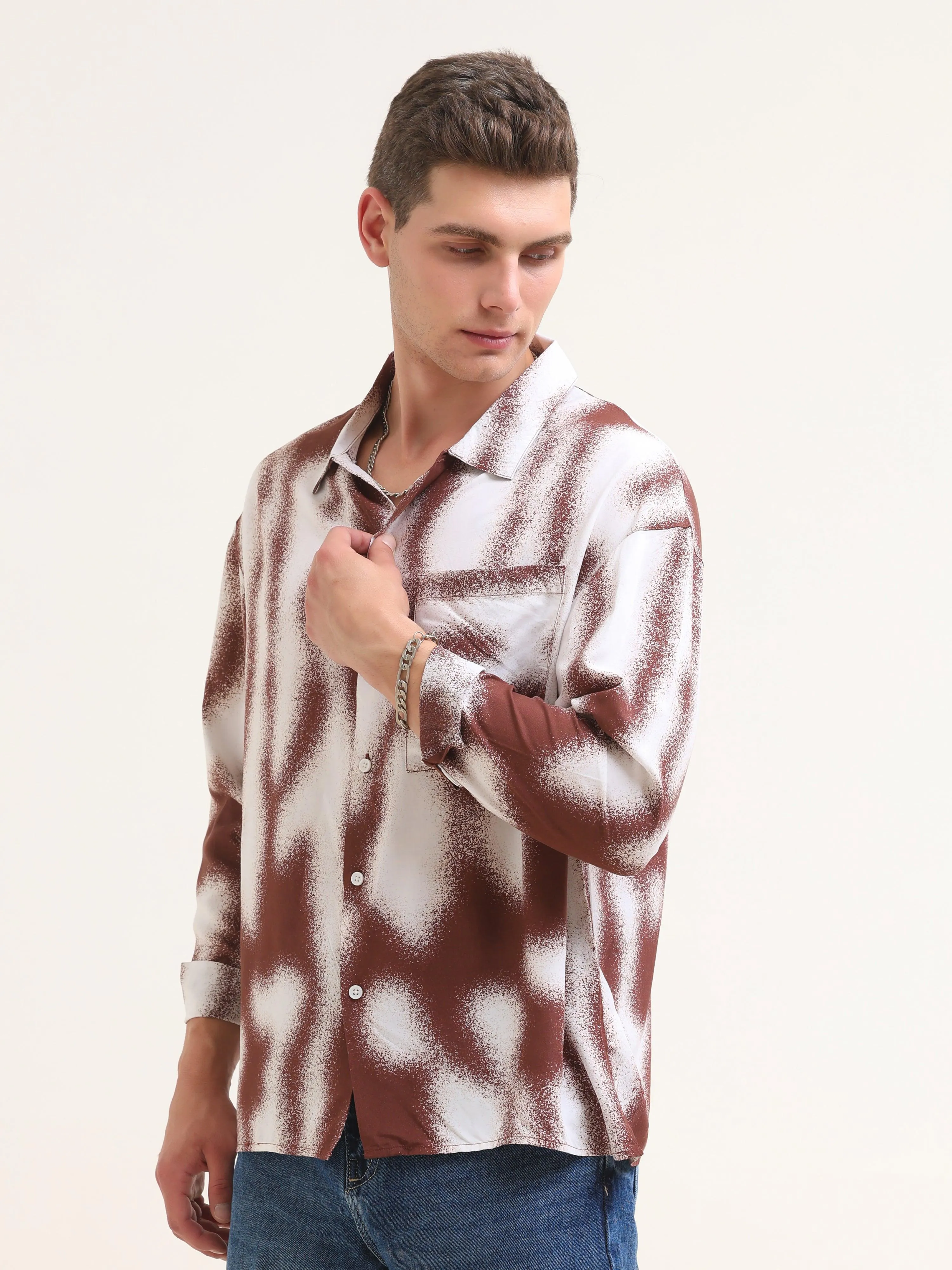 Tezee Baggy Printed Shirt- Maroon
