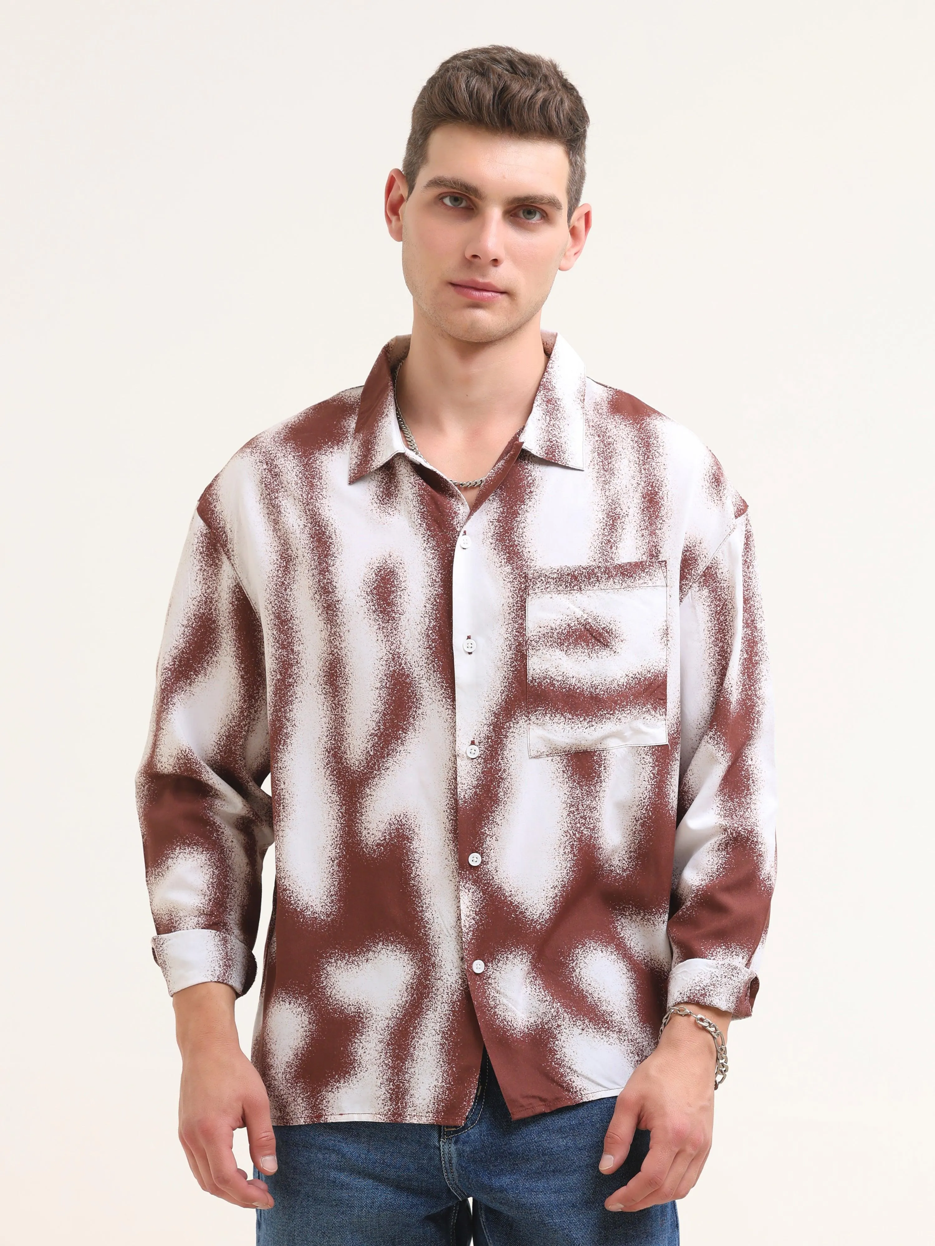 Tezee Baggy Printed Shirt- Maroon