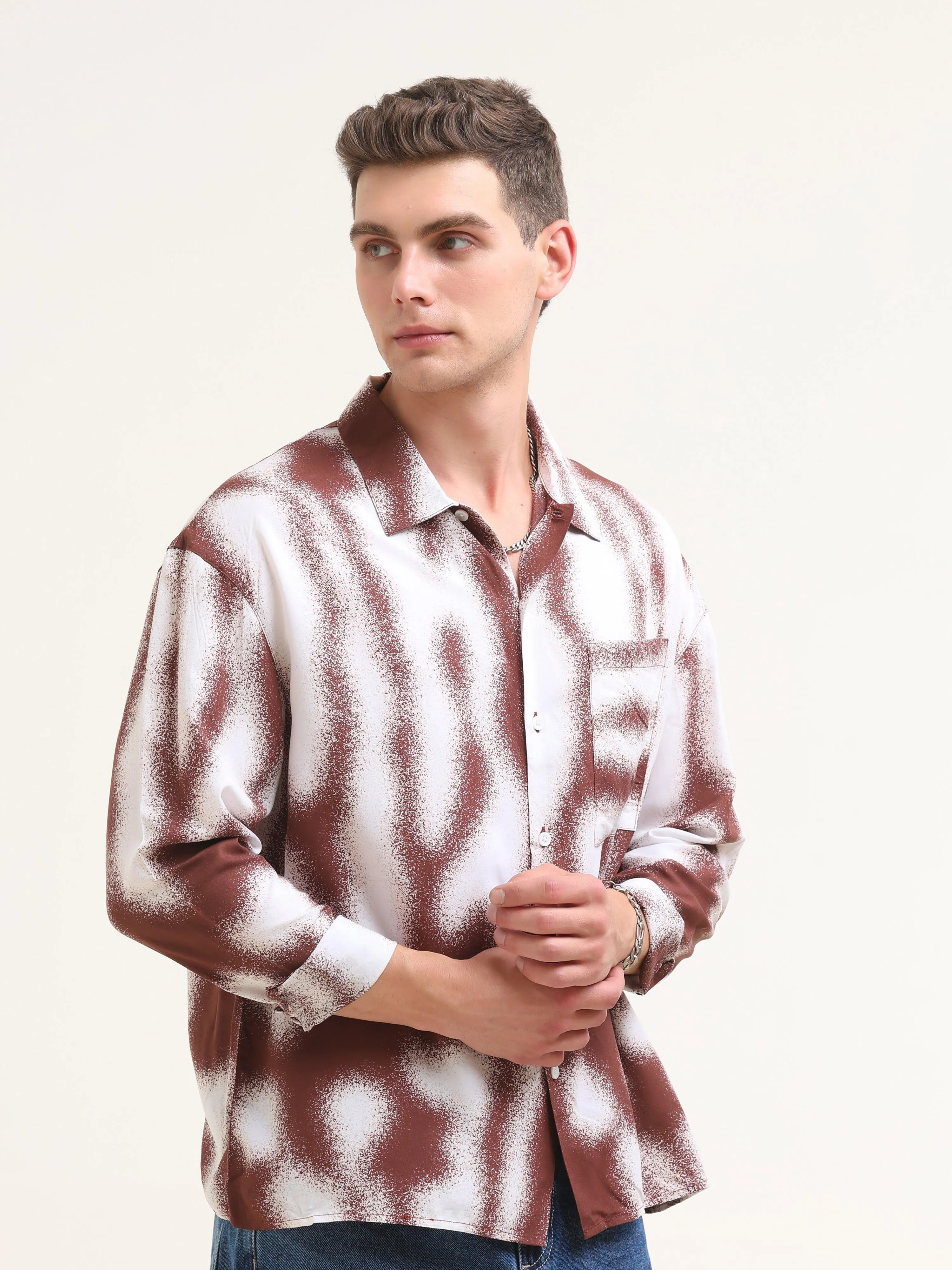 Tezee Baggy Printed Shirt- Maroon