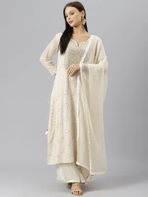 Women Baby Pink Pure Rassion Chenderi Kurta Sharara Set With Dupatta