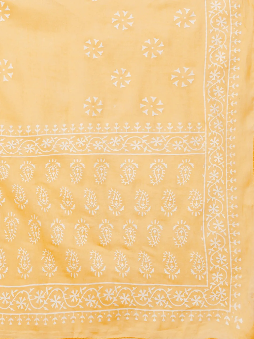 Women Yellow & Off-White Printed Dupatta Set