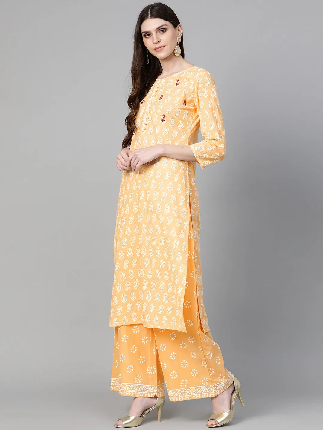 Women Yellow & Off-White Printed Dupatta Set